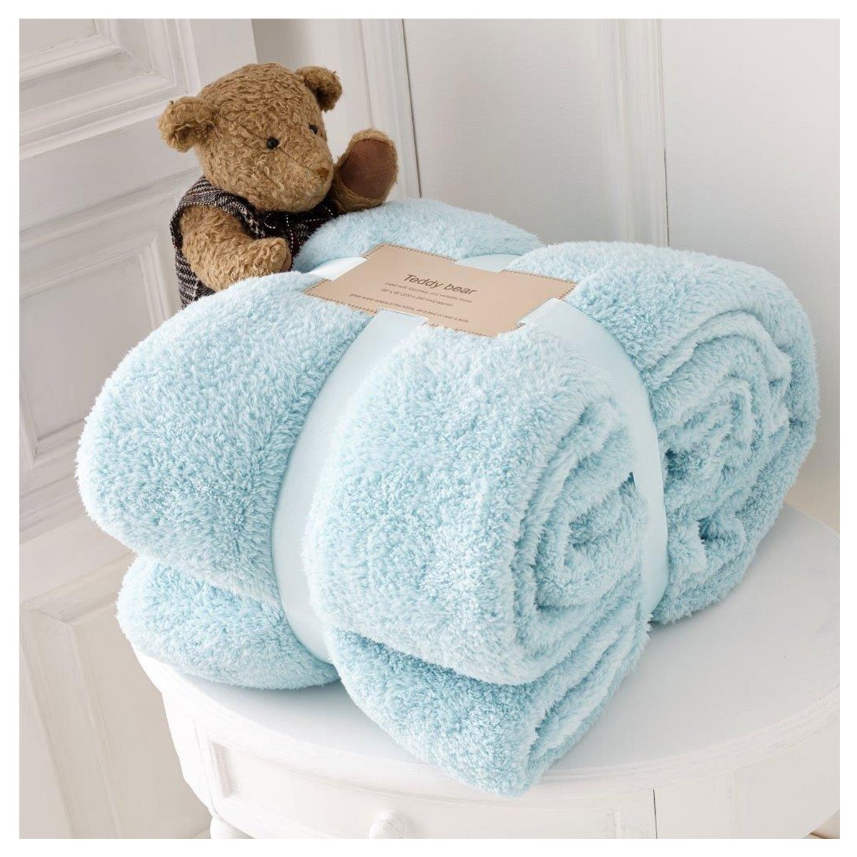 Gc Gaveno Cavailia Duck Egg Teddy Fluffy Throw, Cuddly Throw Blanket, Snuggle Warm Blankets For Sofas, 130X180 Cm