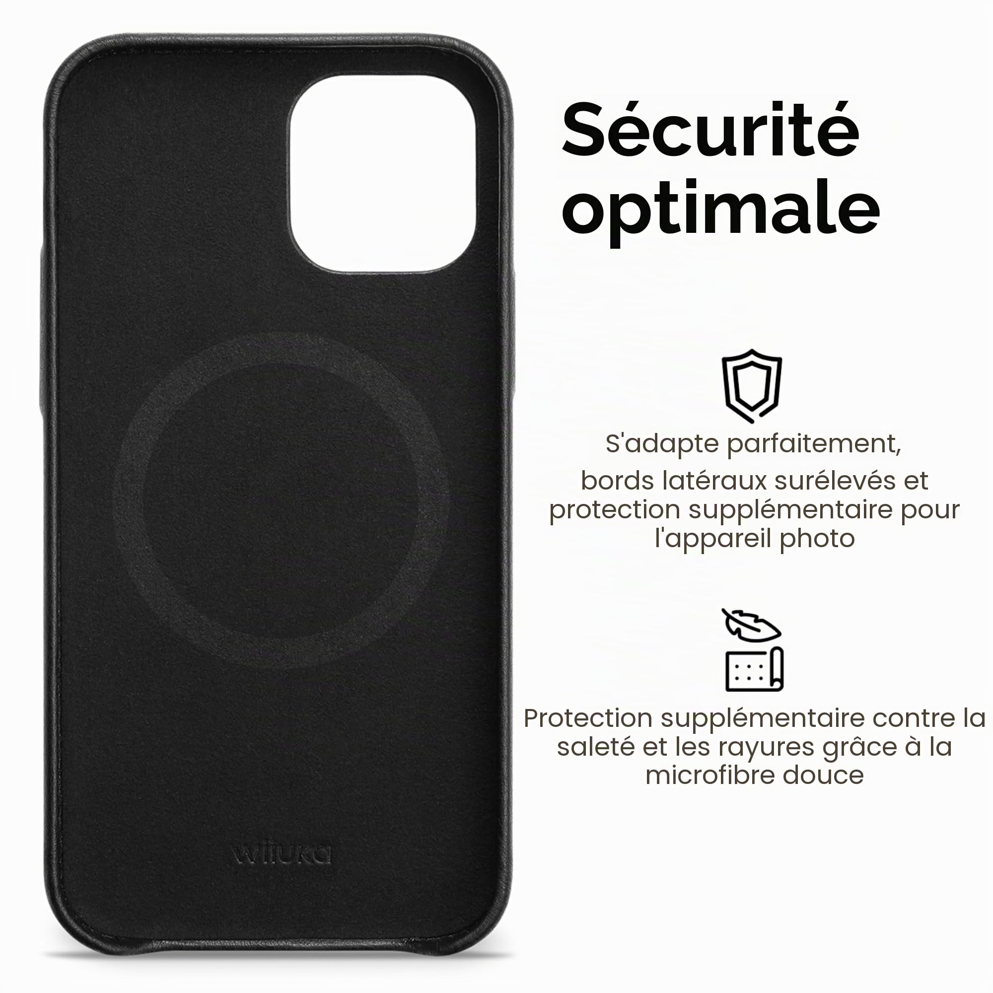 WIIUKA Coque en cuir pour iPhone 14 Pro - Ultra fine - Pour iPhone 14 Pro - Noir