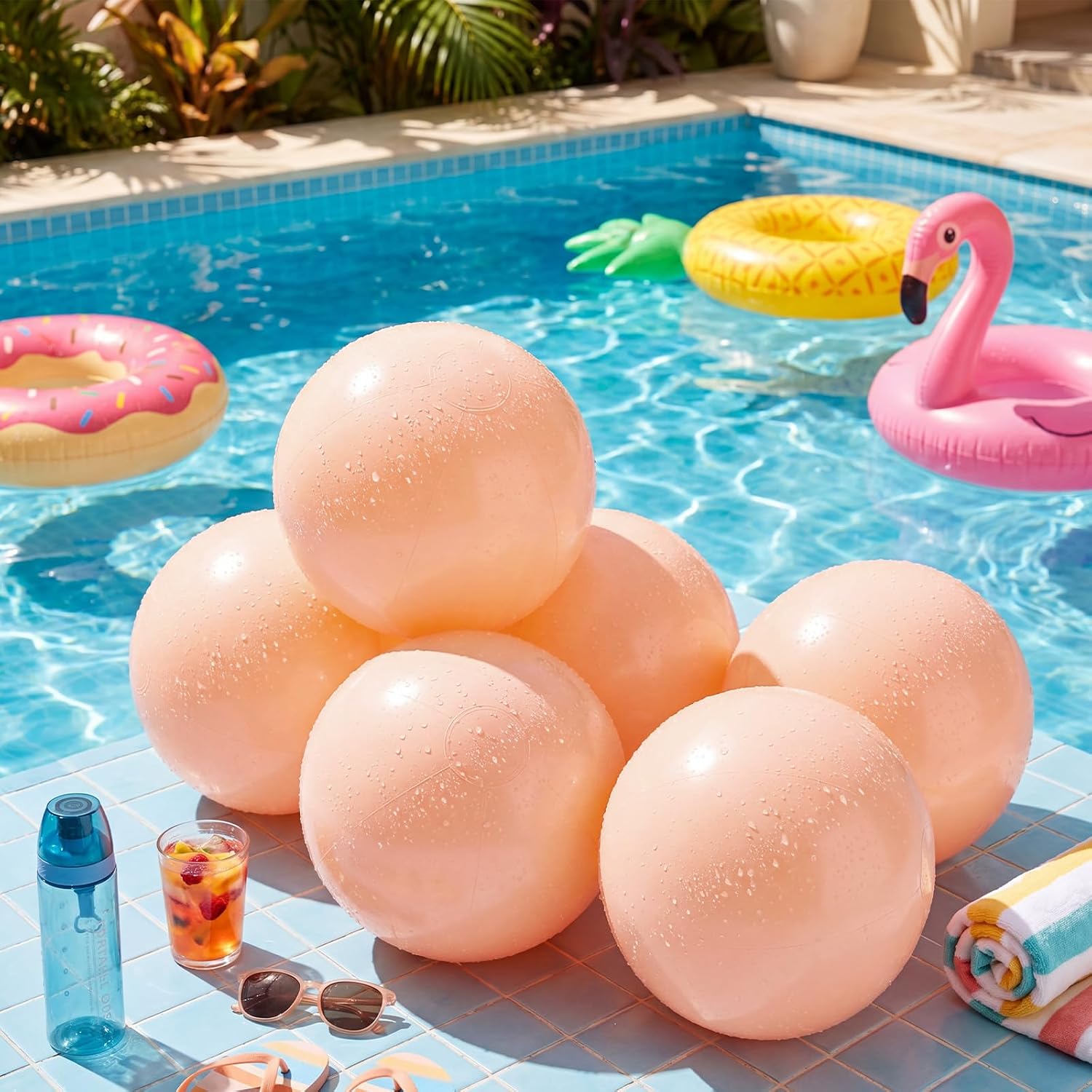 miniinflat 24 pcs 16 inch pastel beach balls bulk large inflatable beach ball pastel blow up balloons for outdoor summer pool party wedding birthday decorations swimming water activities soft peach