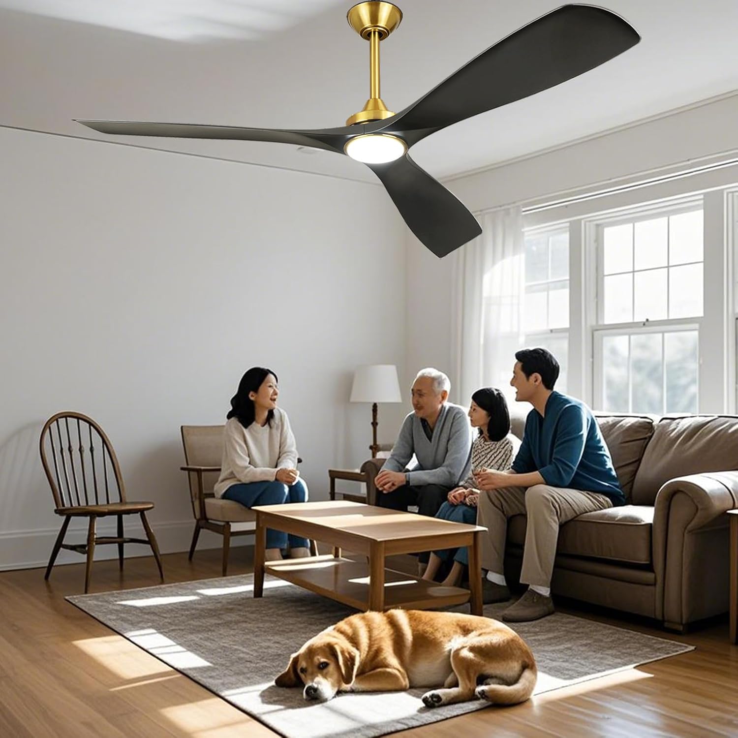 Modern Ceiling Fan with Light: Black and Gold Ceiling Fans with Remote and Smart APP Control 3 Blades - 52 Inch Ceiling Fan for Indoor Living Room Bedroom