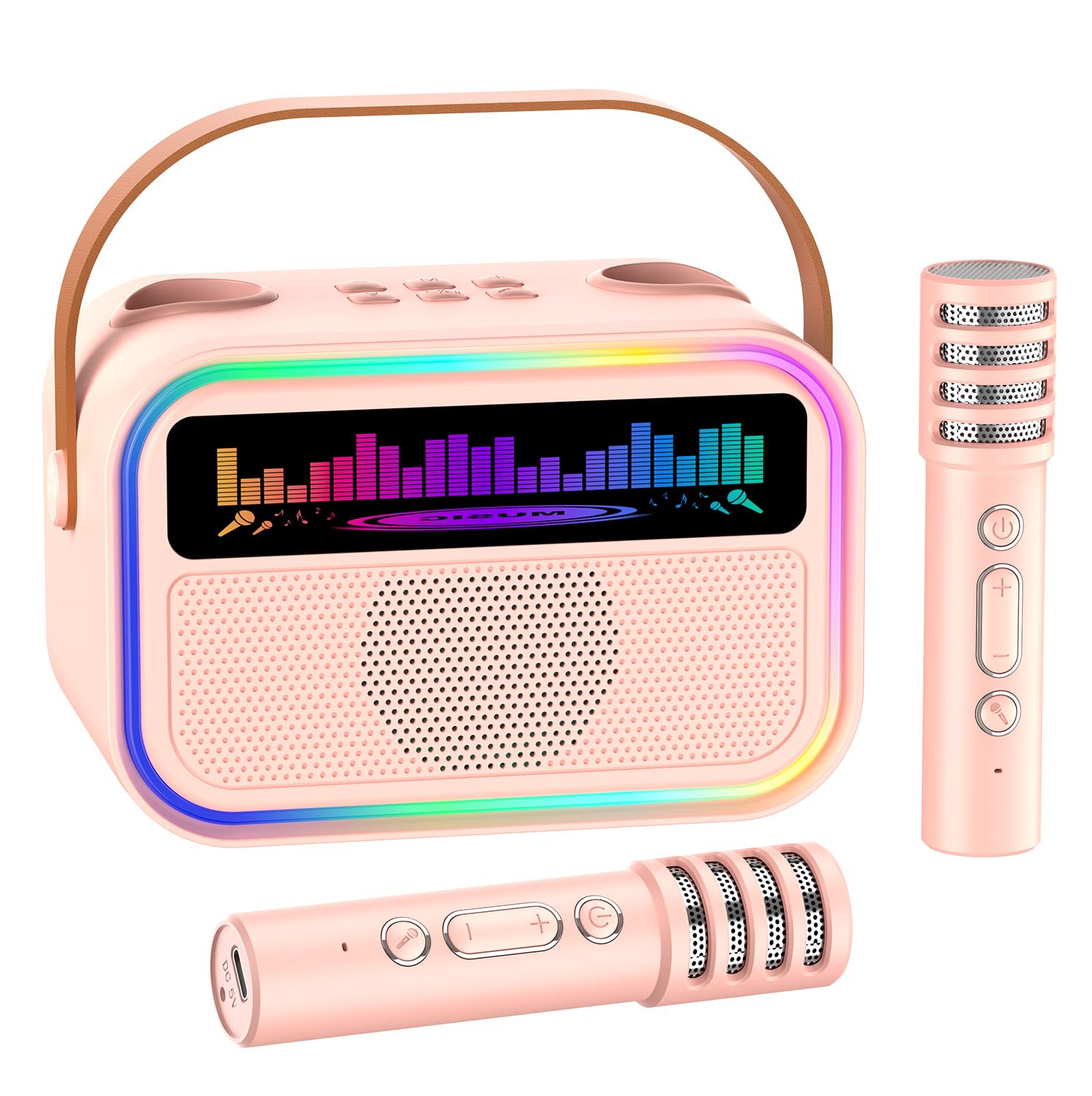 TOZDTO Kids Karaoke Machine for Girls, Kids Toys Gifts for Age 3-12+, Portable Bluetooth Speaker with 2 Wireless Microphones, Toddler Singing Karaoke for Birthday, Family, Home Party (Pink)