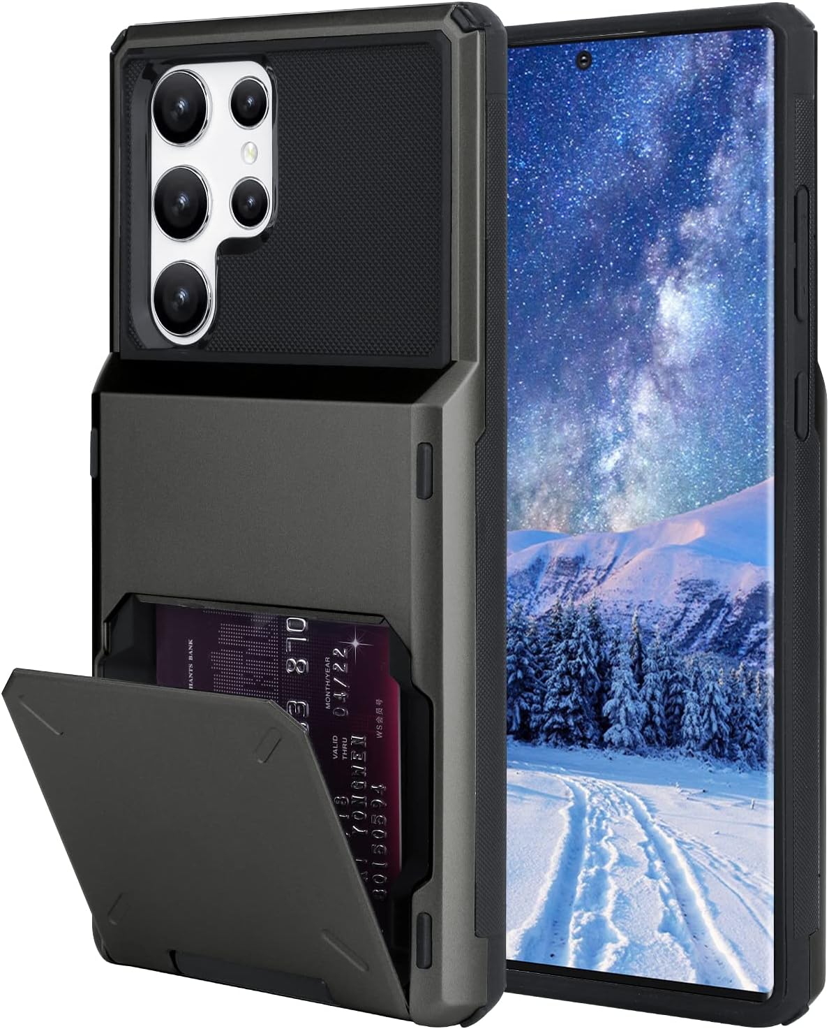 - Wallet Case for Samsung Galaxy S22 Ultra with 4 Card Credit Card Holder Slot Shockproof Cover Hybrid Heavy Duty Protection Armor Phone Case Compatible with Samsung Galaxy S22 Ultra-Gray