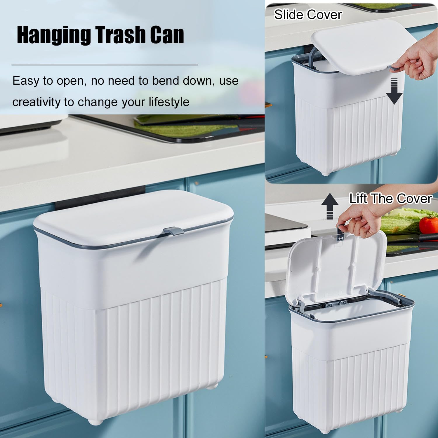 Pattumiera Da Cucina 9 Litri Con Sensore Di Movimento - Bianco, A Parete, A Mani Libere, Secchio Interno Rimovibile - 3