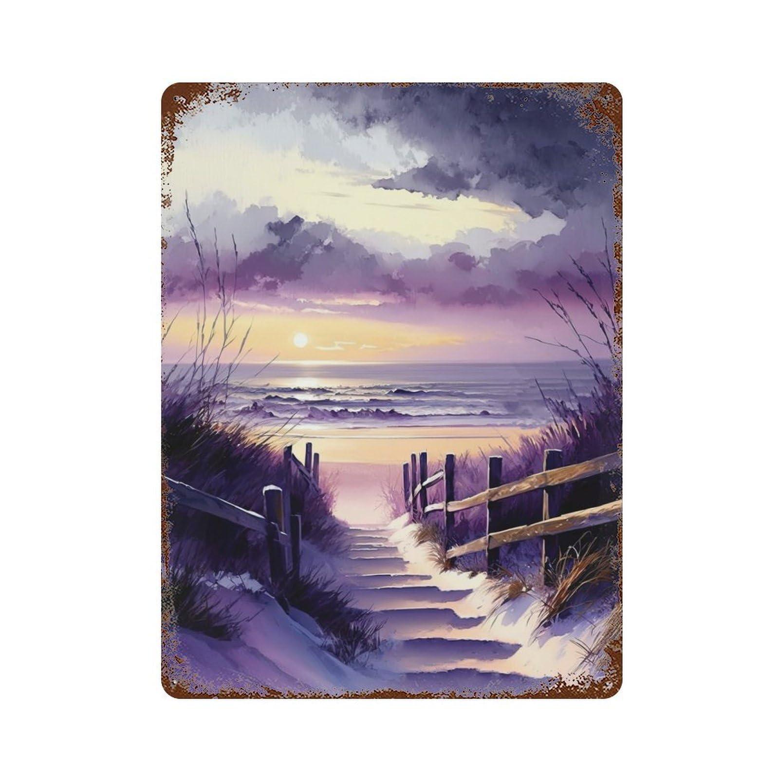 Beach on The Baltic Sea 15.7"x11.8" Aged Metal Wall Plaque, Retro Wall Decor for Farmhouse, Kitchen And Entryway Decor