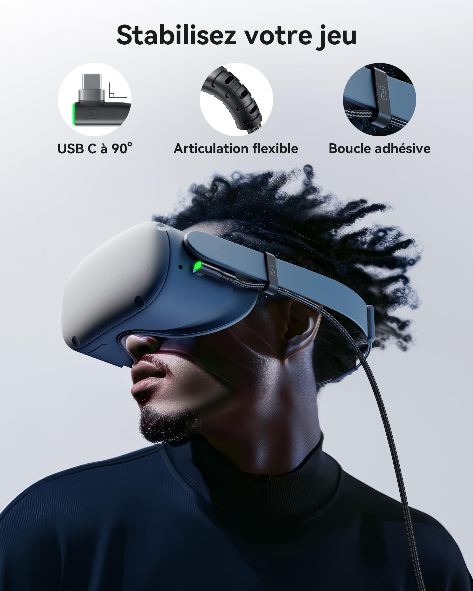 INIU Câble Link 5m, Compatible avec Meta Oculus Quest 3s Quest 3 2 1 Quest Pro, Pico 4 Accessoire et PC Steam VR, Câble de liaison USB 3.0 haute vitesse de transfert de données USB C