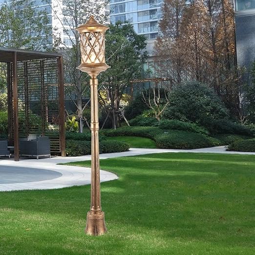 GUOCC Creative Street Lawn High Pole Glass Lantern E27 Retro Outdoor IP54 Waterproof Pillar Light European Antique Die-cast Aluminum Landscape Post Light Garden Courtyard Villa Decorative Column Lamp photo 2