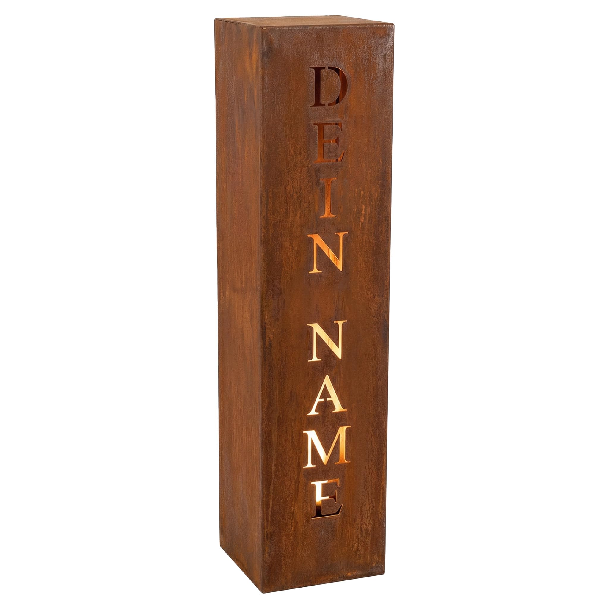 Rostikal Cortenstahl Säule 100 cm – Personalisierte Rostdeko mit Wunschname – Robuste Metall Stele für Garten, Haus & Eingangsbereich – Edelrost-Dekosäule