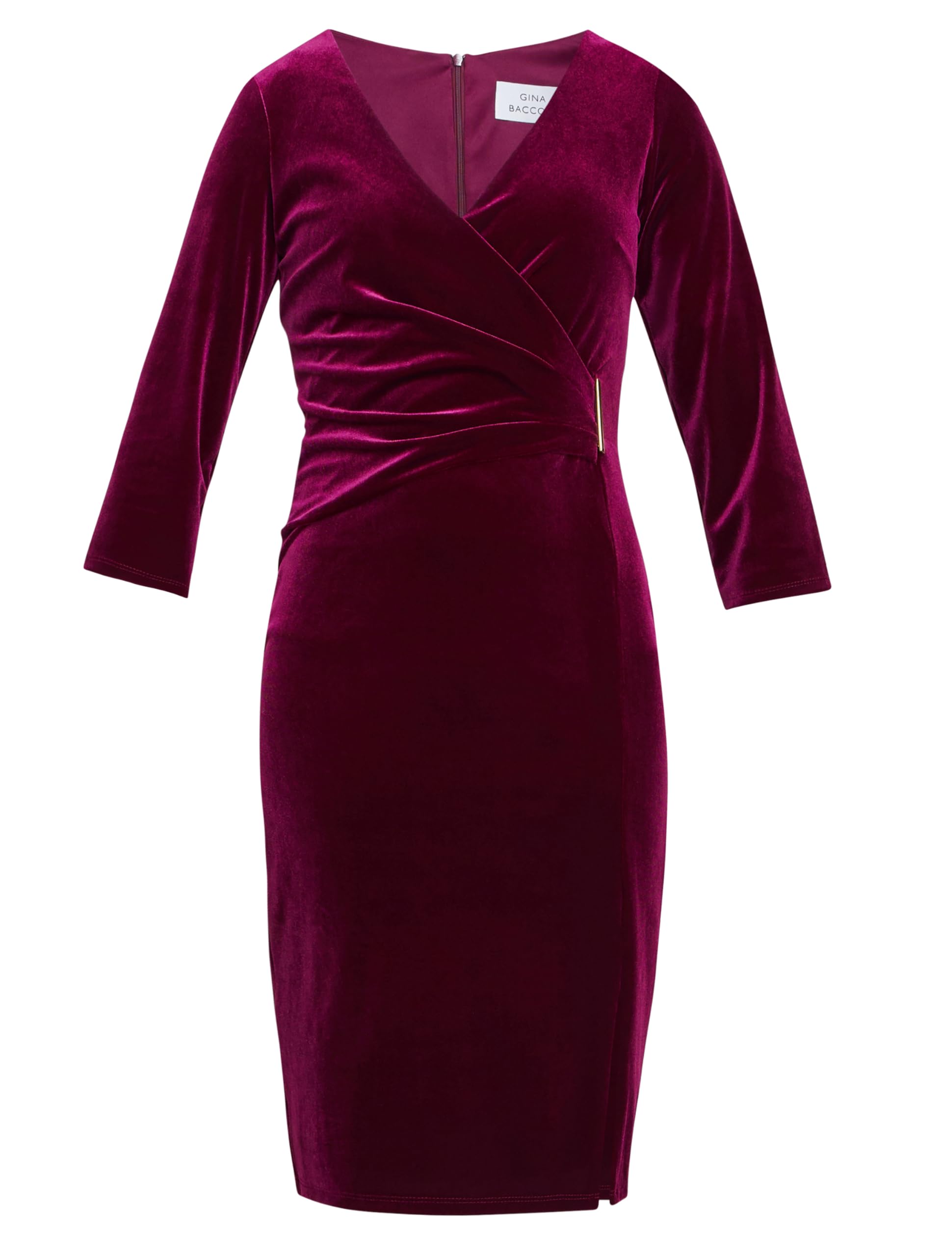 Gina Bacconi Velvet Dress with Gold Trim, Wine, 14