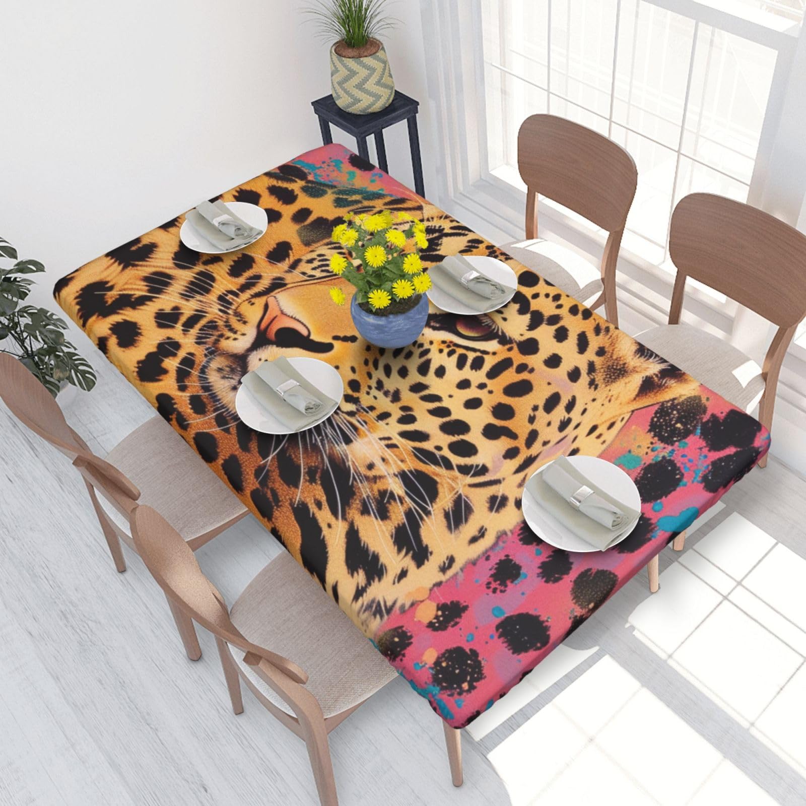 WPKJU Fun Leopard Print Printed Tablecloths 4ft Rectangular Table Covers Washable Polyester Decorative Table Cloth for Dining Table Picnic Wedding