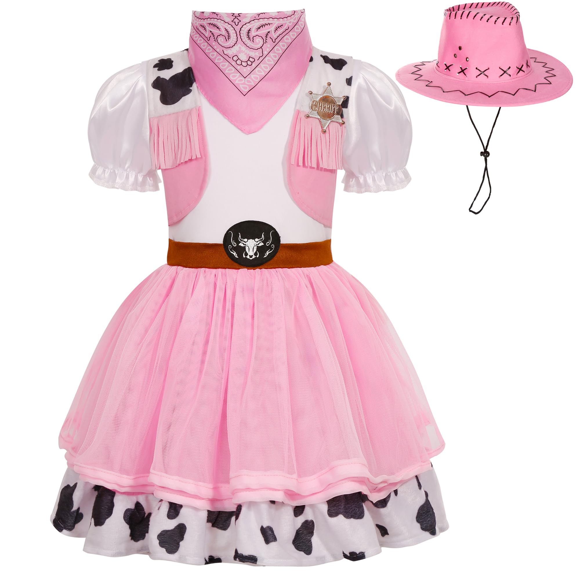 Deluxe Cowgirl Costume for Girls Halloween Western Rodeo Dress Up Outfit Role Play Party for Kids 3-10 Years