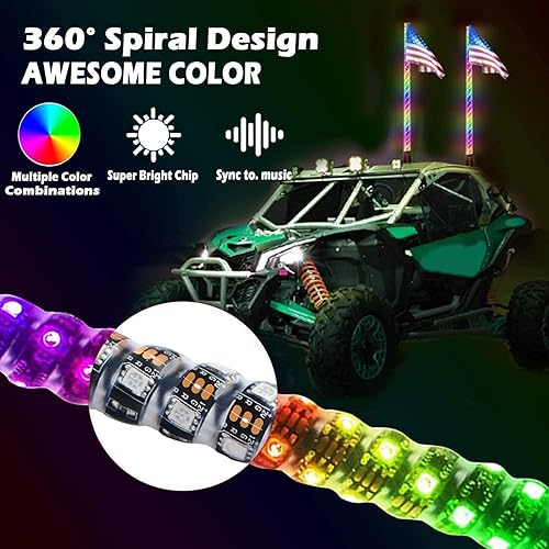 Miniatura 5 de OHMU Juego de 2 látigos LED de 3 pies y luces de rocas de 3 generación con Bluetooth y control remoto, mayor brillo mejorado, espiral RGB de 360,