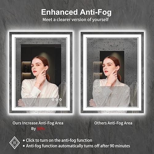 Miniatura 6 de Espejo LED de baño, 24 x 32 pulgadas, gradiente frontal y retroiluminado LED para baño, 3 colores regulables CRI90 luces dobles, IP54 mejorado,