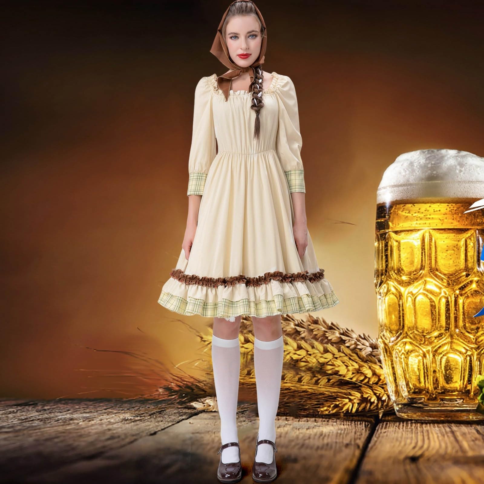 Abito da Cerimonia Donna Dirndl Schwarz Vestito Bavarese per Oktoberfest Abito Oktoberfest per Lungo al Ginocchio con Grembiule e Camicetta 3 Pezzi Elegante Abbigliamento Dress Feste