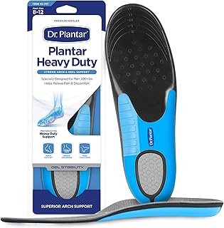 Heavy-Duty Insoles for Men, 200lbs+, Shock Absorbing, Arch Support, Gel Stabilizers, Memory Foam, Trim to Fit, Sizes 8-12