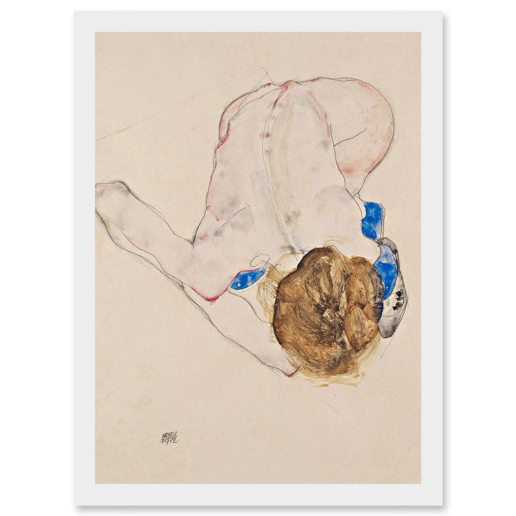 Wee Blue Coo Egon Schiele Model With Blue Stockings Artwork Framed Wall Art Print A4
