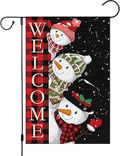 Louise Maelys Christmas Garden Flag 12x18 Double Sided, Burlap Buffalo Check Plaid Small Let it Snow Snowman Winter Garden Yard Flags Farmhouse for Winter Christmas Seasonal Outside Outdoor House Holiday Decor (ONLY FLAG)