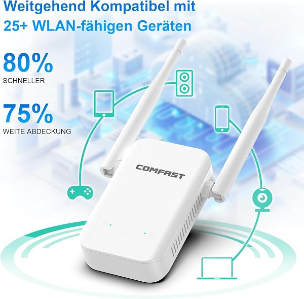 COMFAST WLAN-Verstärker, WLAN Repeater 300Mbps Single Band mit 2 Antennen & WPS | Signal-LED Anzeige, Kompaktes Design & Optimierte Kühlung | Repeater-Modus für Stabiles Netzwerk Zuhause und im Büro - 4