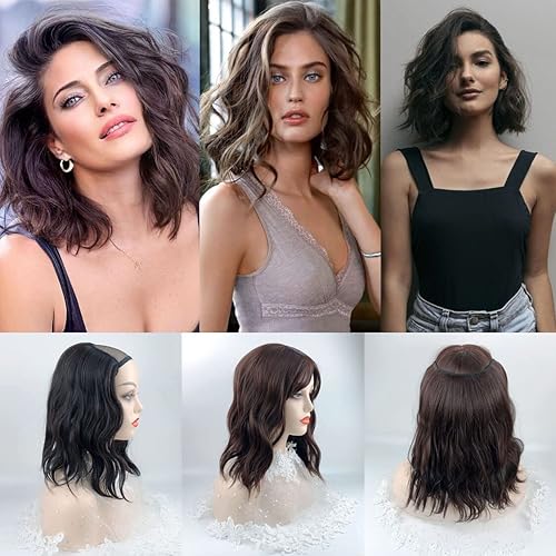 Peluca invisible de una pieza con clip en la mitad de la peluca 34 en forma de U, extensión de extensión de 14 pulgadas de trama doble sintética