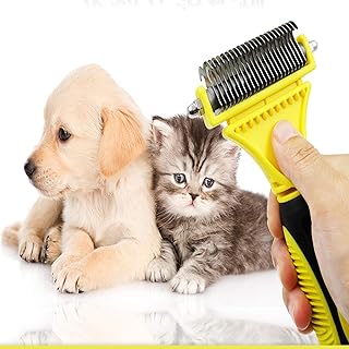 Pet Double Sided Grooming Dematting Comb Tool, 12+23 Teeth Dog Rake Comb, Pet Undercoat Knots Mates Tangled Hair, Safe with Rounded End Blades+ Extra Wide Head for Cats Dogs with Short/Long Hair