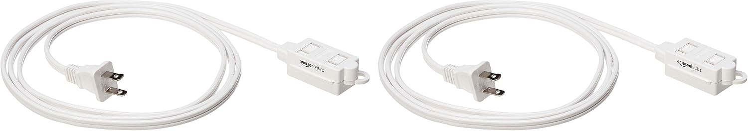 Amazon Basics 6-Foot 2-Prong Indoor Extension Cord Power Strip - Standard Plug - 13 Amps, 1625 Watts, 125 VAC - 2-Pack, White