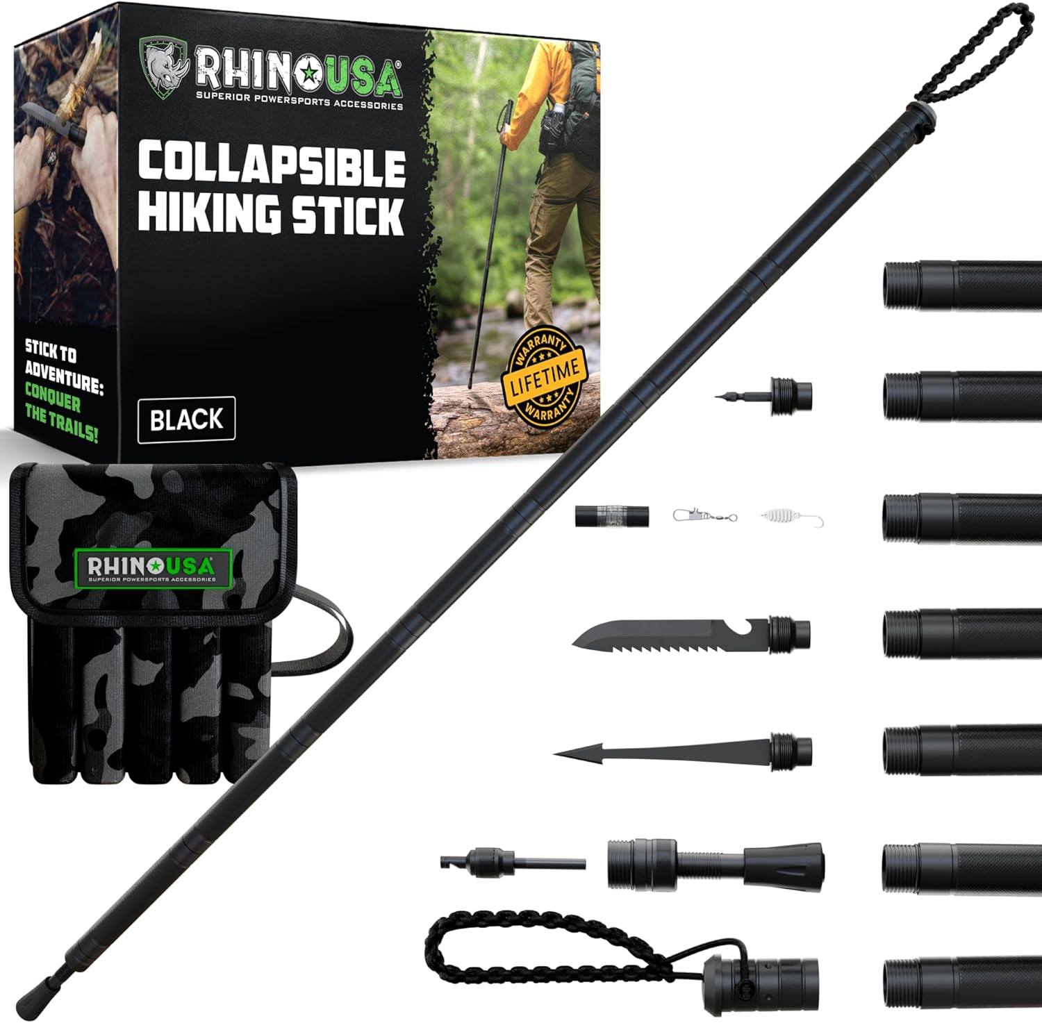 Rhino USA Tactical Hiking Stick with Integrated Survival Kit – Essential Camping Gear for Hiking & Trekking – Durable Tactical Gear for Outdoor Adventures