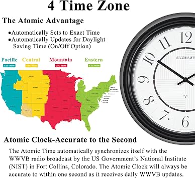 CLXEAST 14 Inch LED Illuminated Indoor Outdoor Atomic Analog Wall Clock Battery Operated, Glow in the Dark Wall Clock for Living Room, Home Office,Bathroom,Kitchen,Oil Rubbed Bronze Black Finish