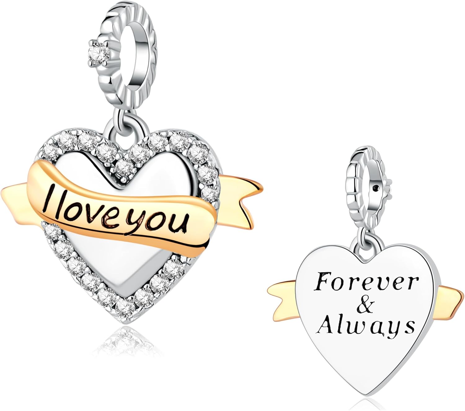 925 Sterling Silver Charms fit Pandora Charms Bracelet I Love You Mom Daughter Grandma Nana Wife Friends Heart Charm Bead for Christmas Mother's Day Valentines Gift