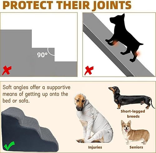 Miniatura 20 de Escaleras para perros de 3 escalones para camas altas y sofás, escalones antideslizantes de varios pasos para mascotas con rampa equilibrada