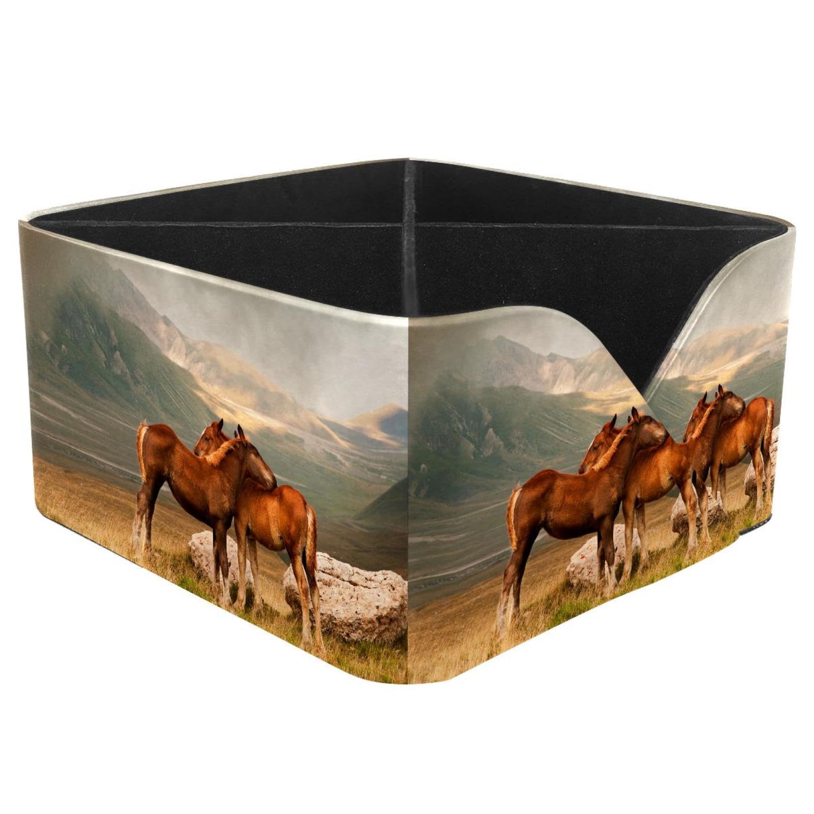 KengjuTesu Animal Horses Hug Desktop Organizer Pen Holder, Rectangular Pencil Cup for Office, Study and Makeup Stations