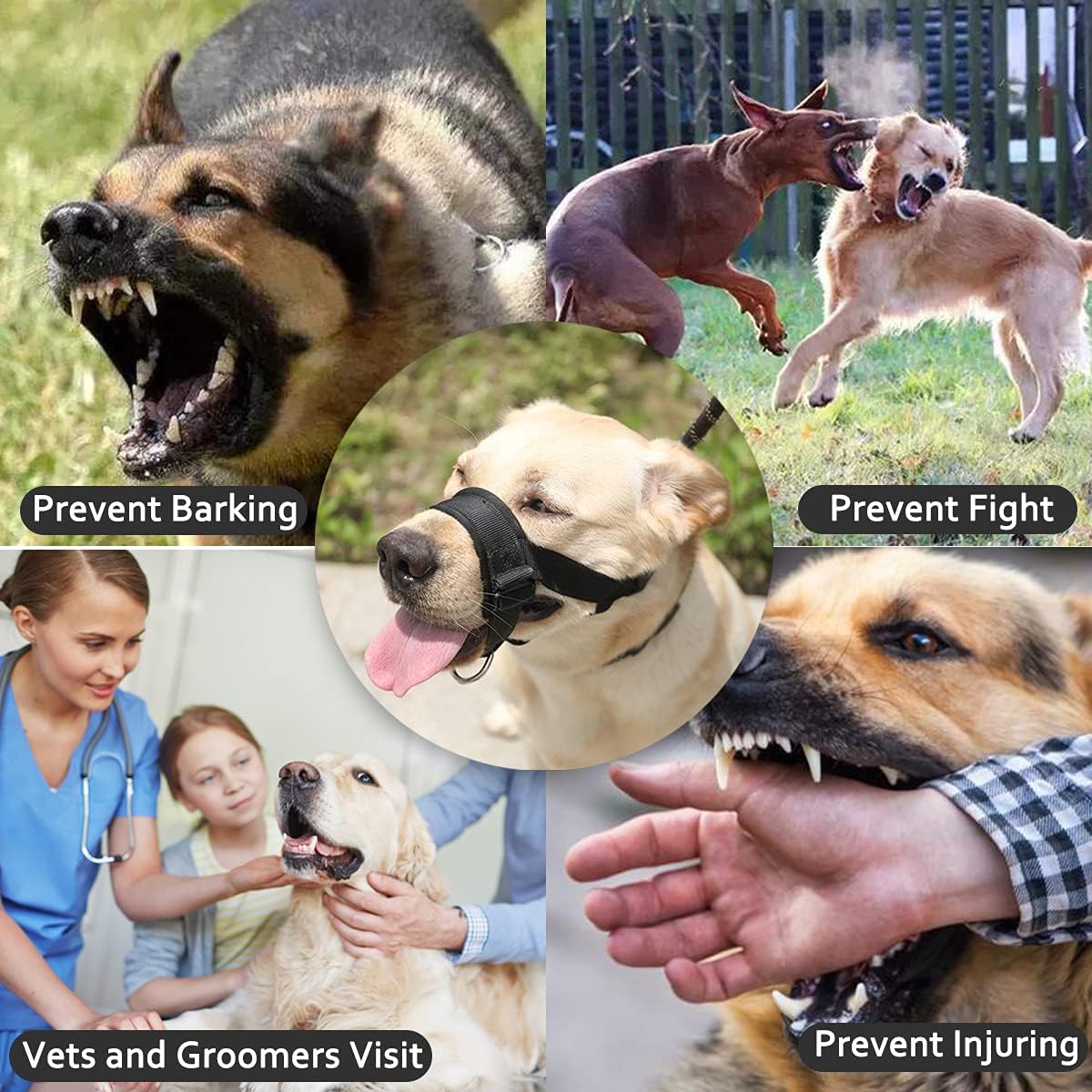 Mayerzon Dog Muzzle for Small Medium Large Dogs Anti Biting Barking Chewing with Soft Padding and Adjustable Loop. (M, Black)