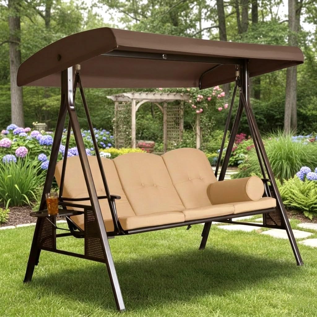 Garden Winds Reinforced Replacement Canopy Top Cover Compatible with The APSW09T Abba Patio 3 Seat Swing – Classic Brown, Riplock 350