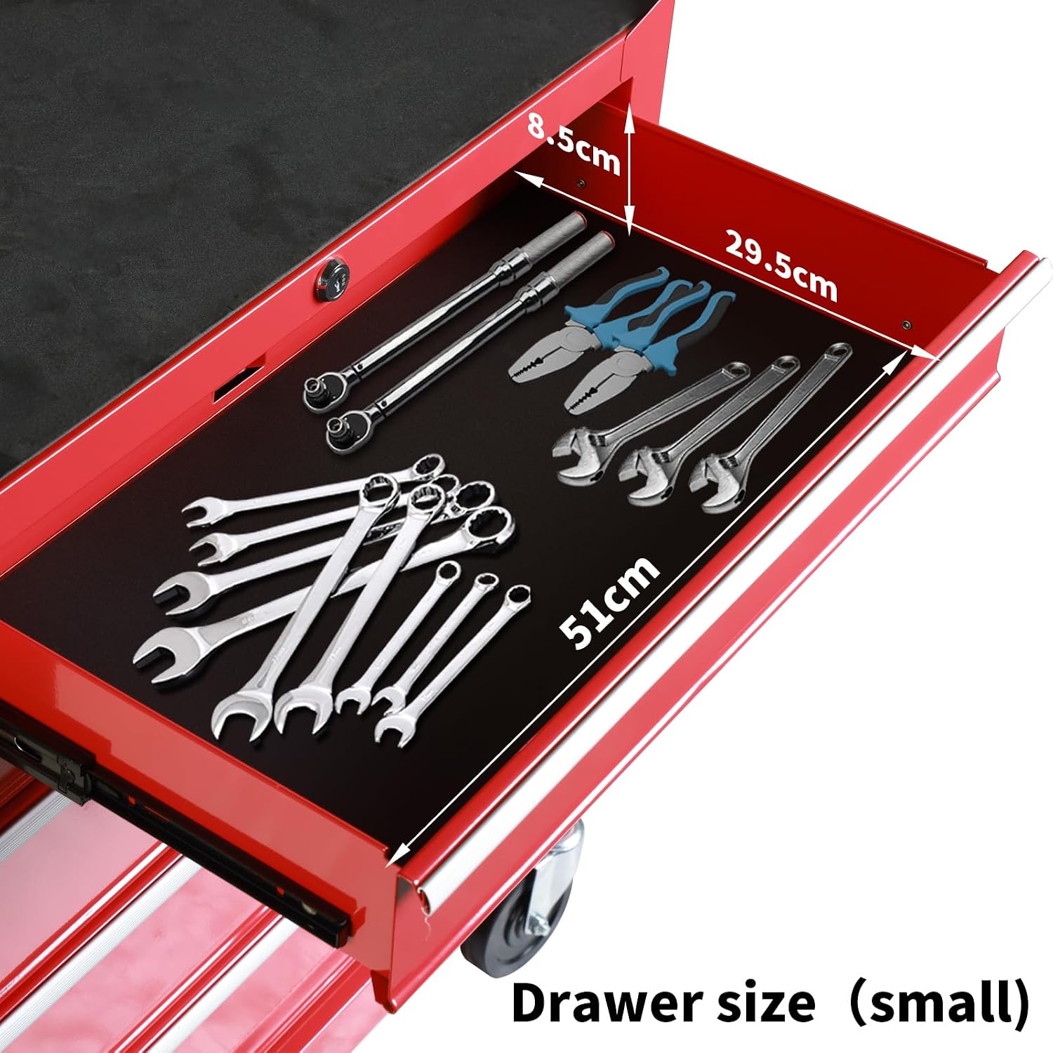 YELLOW JACKET Rolling Tool Chest 5 Drawers, Portable Tool Storage Cabinet with Wheels, Tool Cabinet Organizer with Locking System & Drawer Liners, Tool Storage Cart for Garage, Workshop, Red
