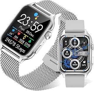 Smart Watches Men Women Answer/Make Calls 1.96" Touch Screen Fitness Tracker with Heart Rate Blood Oxygen Blood Pressure Monitor 100+ Sports Modes Waterproof Calorie Watch Silver for Android IOS Phone