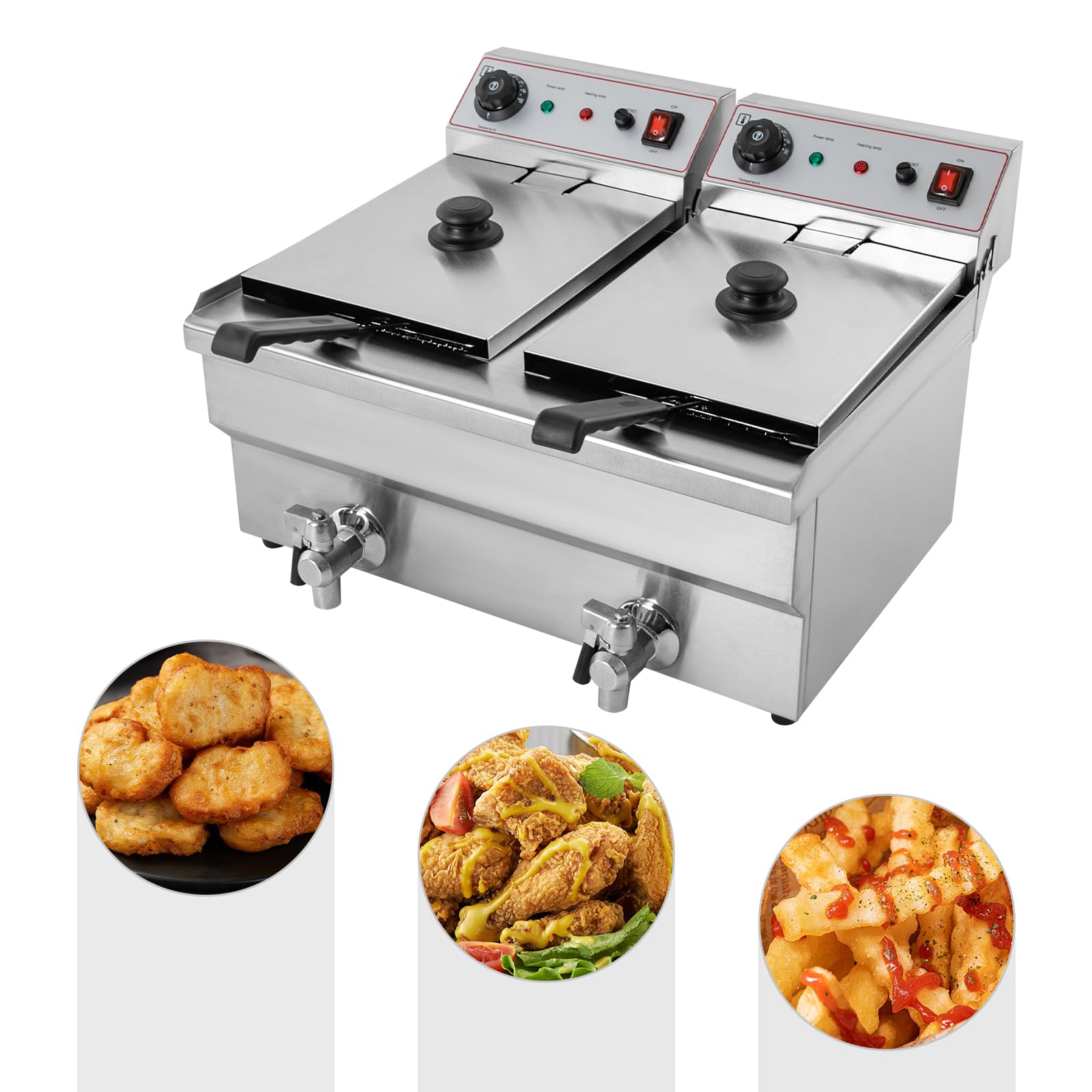 Friggitrice, friggitrice elettrica commerciale, padella con due cestini, friggitrice in acciaio inox 220 V, gamma regolabile (60-200 ℃), per ristoranti veloci, snack bar, ecc