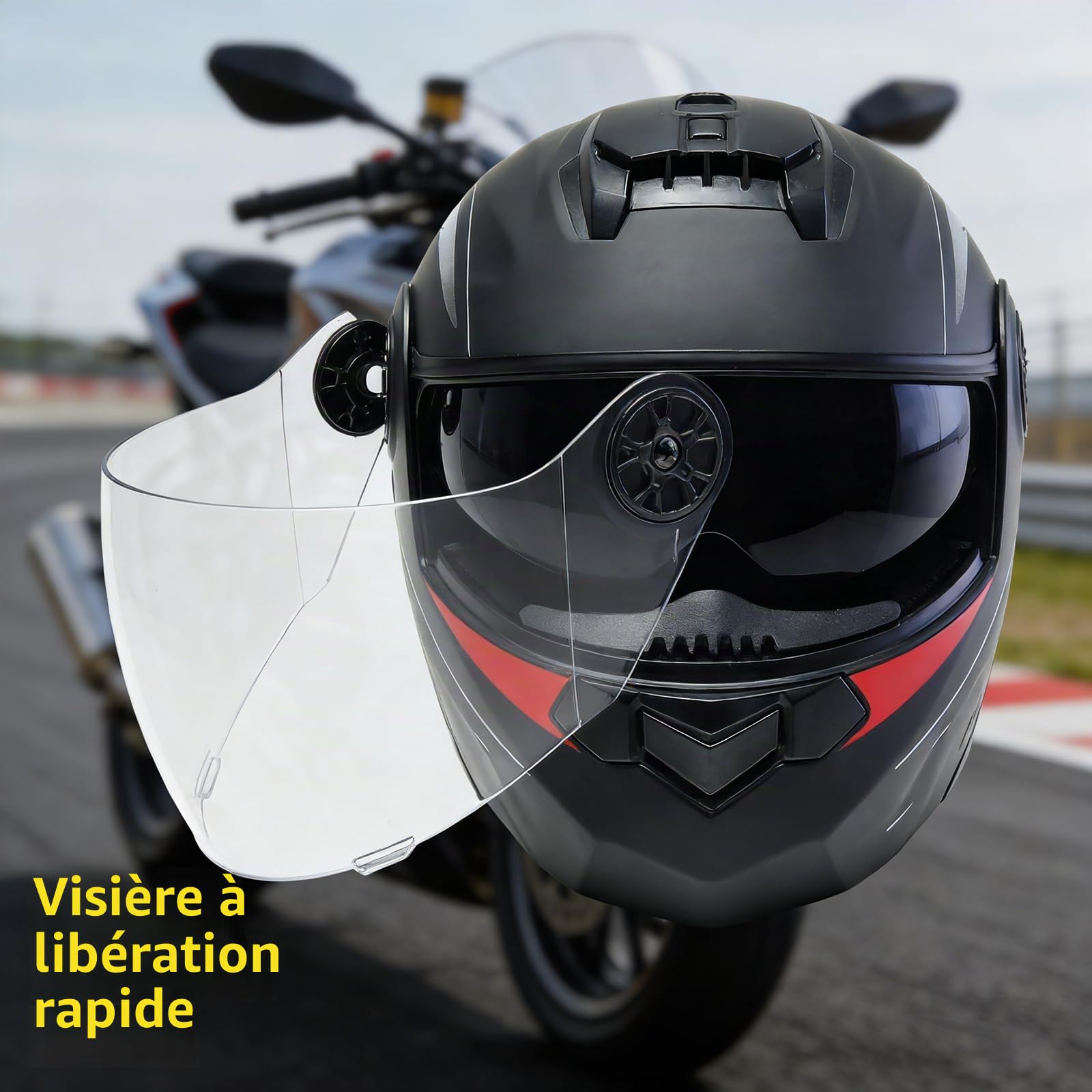 Modulable Casque ECE Homologué Flip-Up Bluetooth Moto IntéGré Casque avec Double Visière Casque Moto Intégral Casque Scooter Moto Anti-BuéE Double Miroir Homme Femme Anti-Collision Casque