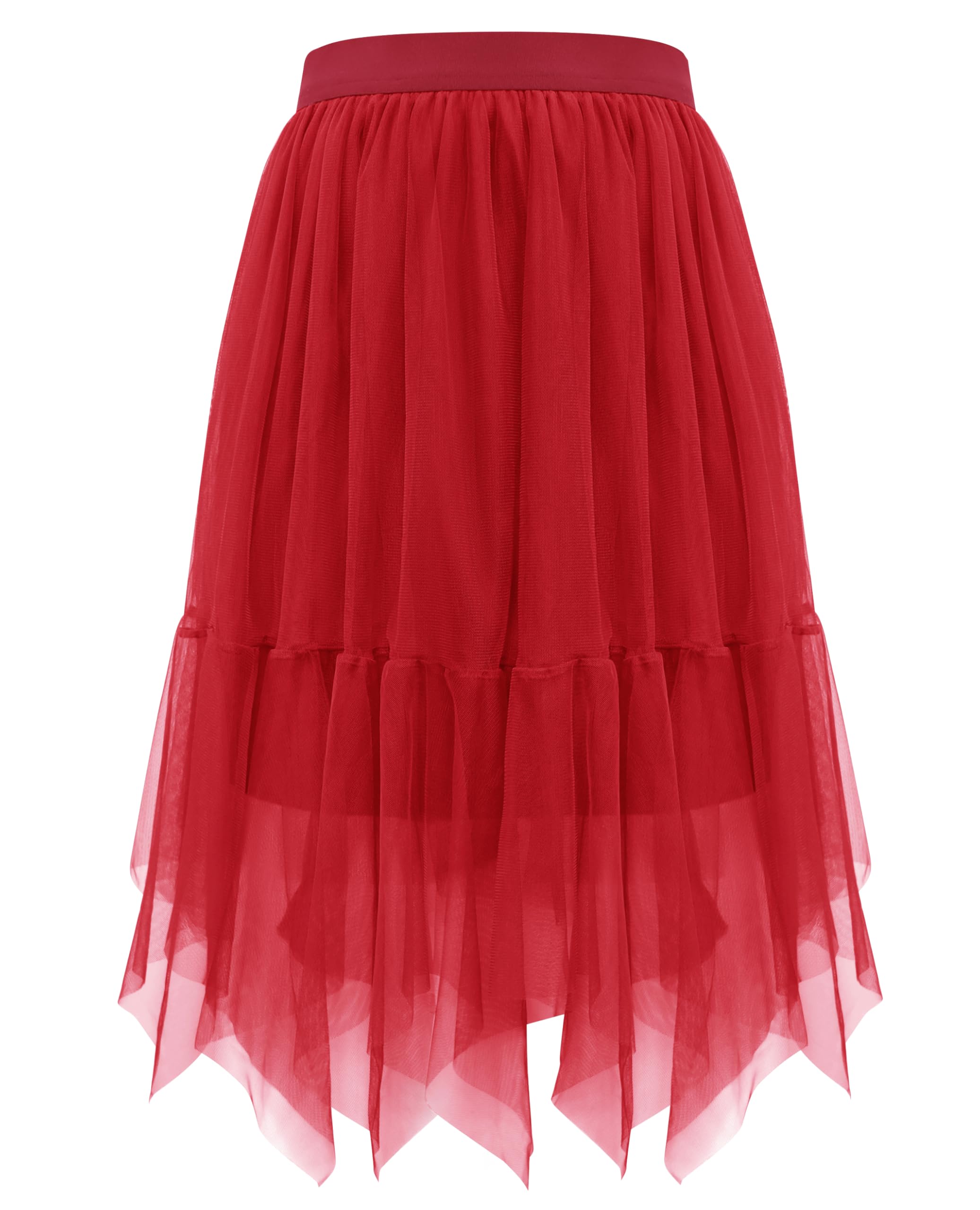 Wikoan Women's Tulle Skirt High Waist Layered Mesh Tulle Tutu A-line Party Midi Skirt,Red,L/XL