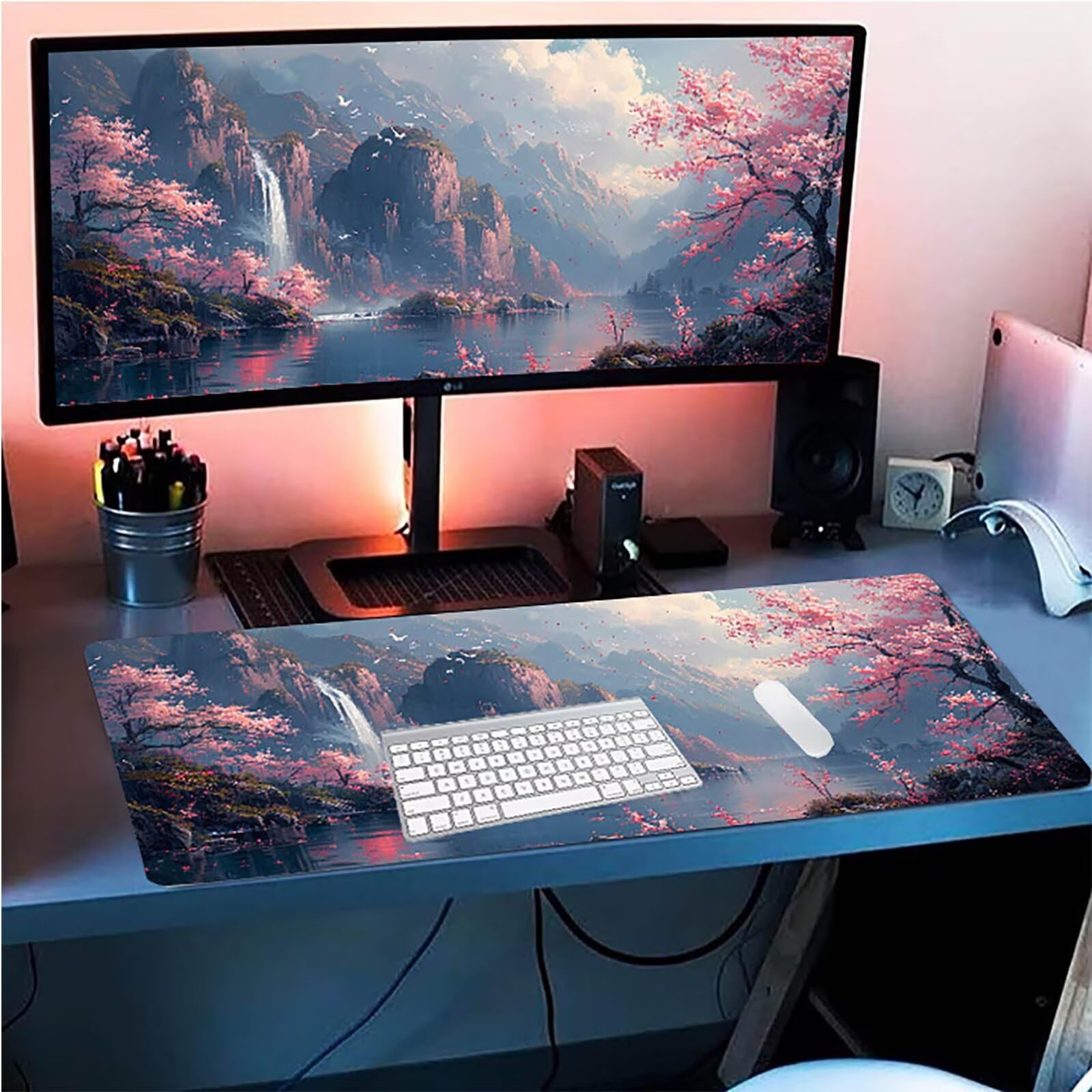 Tappetino Mouse XXL 1500 x 800 mm, Tappetino Mouse Albero, Gaming Mousepad Migliorare la Velocità e la Precisione, Mouse Pad con Base in Gomma Antiscivolo, Ufficio Accessori Gaming, Rosa 4-1521