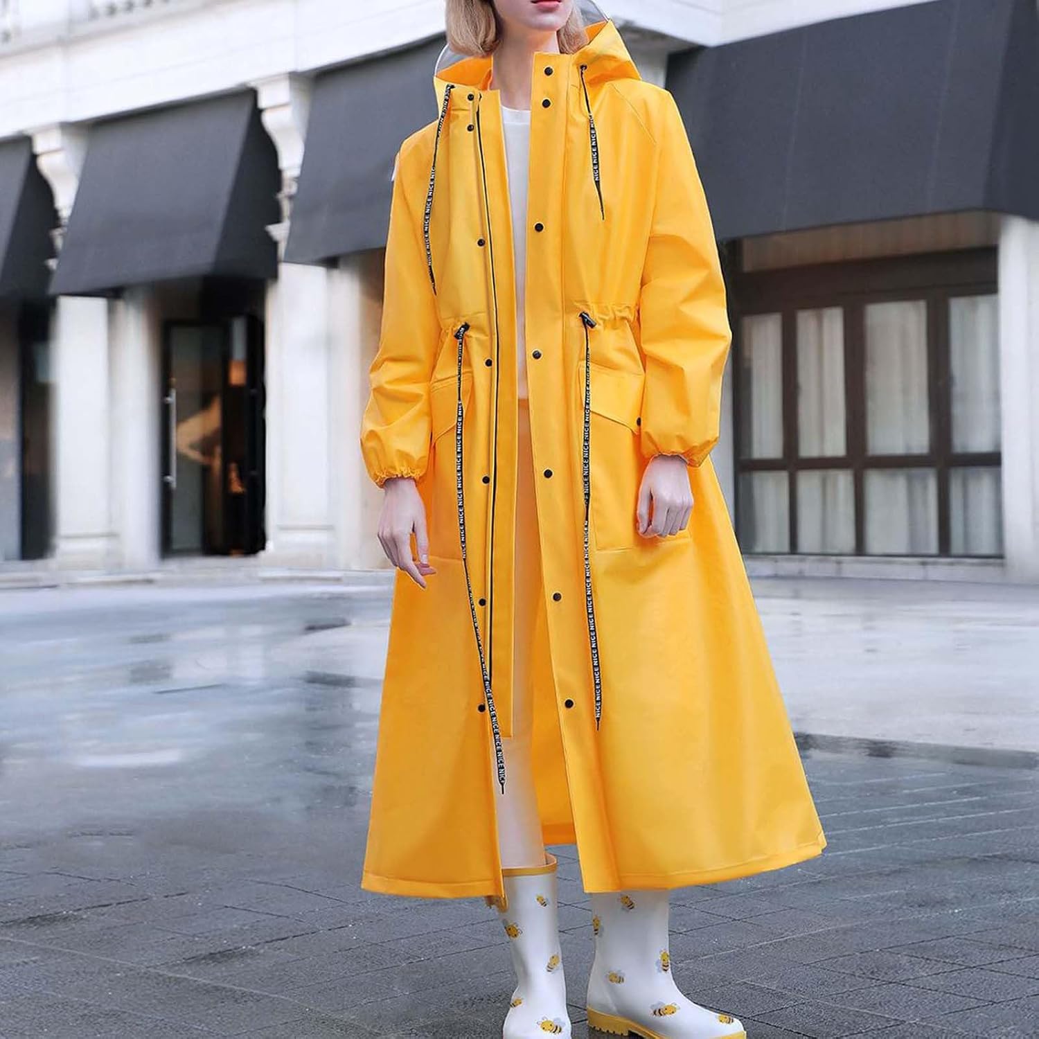 Long Rain Ponchos Unisex Adult Waterproof Raincoats Rain Jacket | Drawstring, Long Sleeve, Hooded, Zipper Button Snap, for Outdoor
