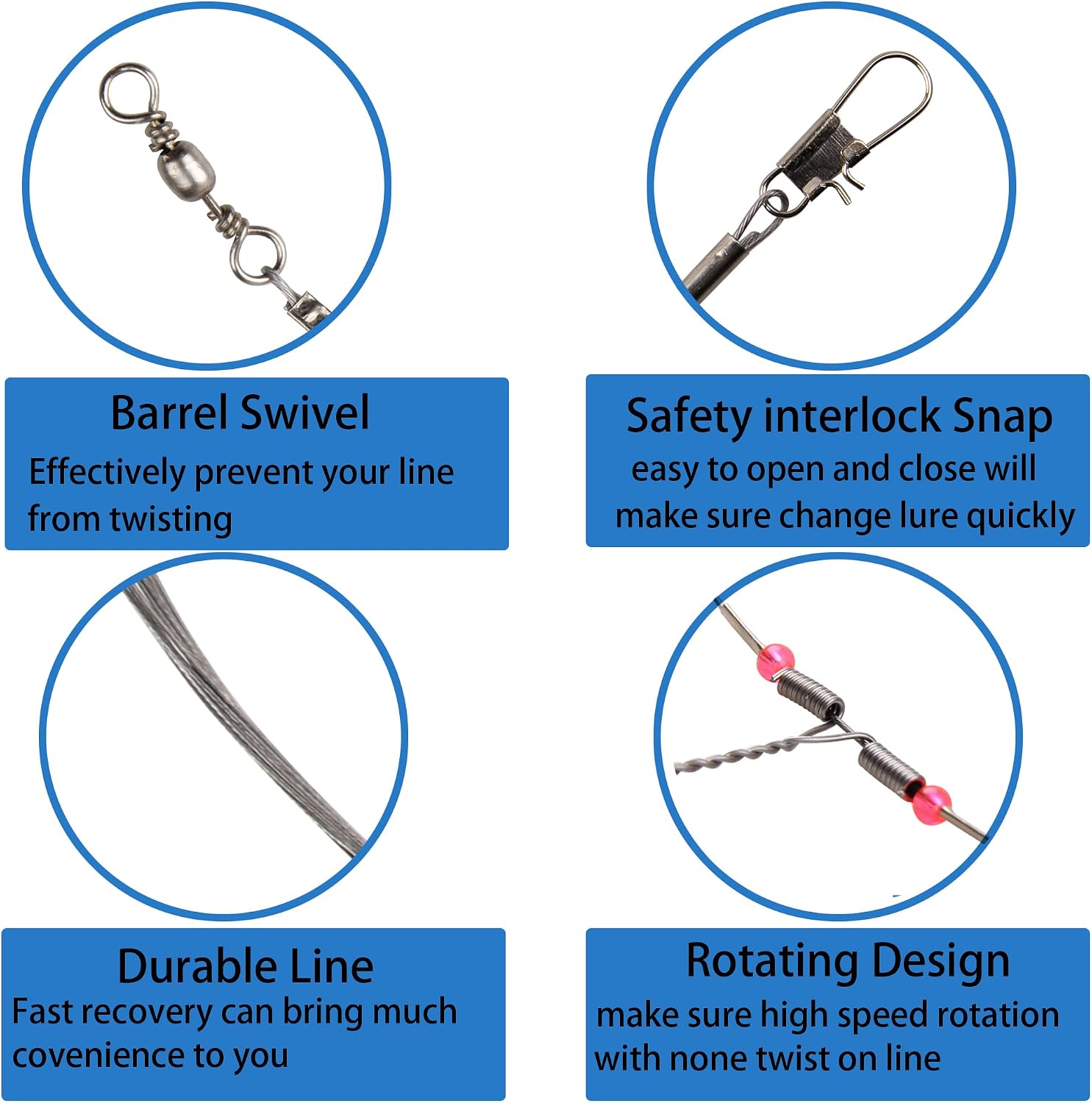 Fishing Leader Saltwater Freshwater,Stainless Steel Fish Rig with Swivel Snap Beads Connector Lure Bait and Hooks Fish Trace Lure Steel Wire Fishing Tackle Kit