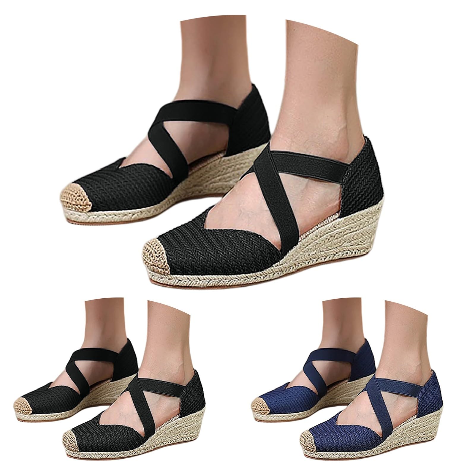 Genérico Sandalias Negras Comodas Zapatos Ortopedicos Mujer Sandalias de Esparto para Mujer,con Puntera Cerrada Y,Estilo Casual Sandalia Tacon Zapatillas Ortopedicas Verano