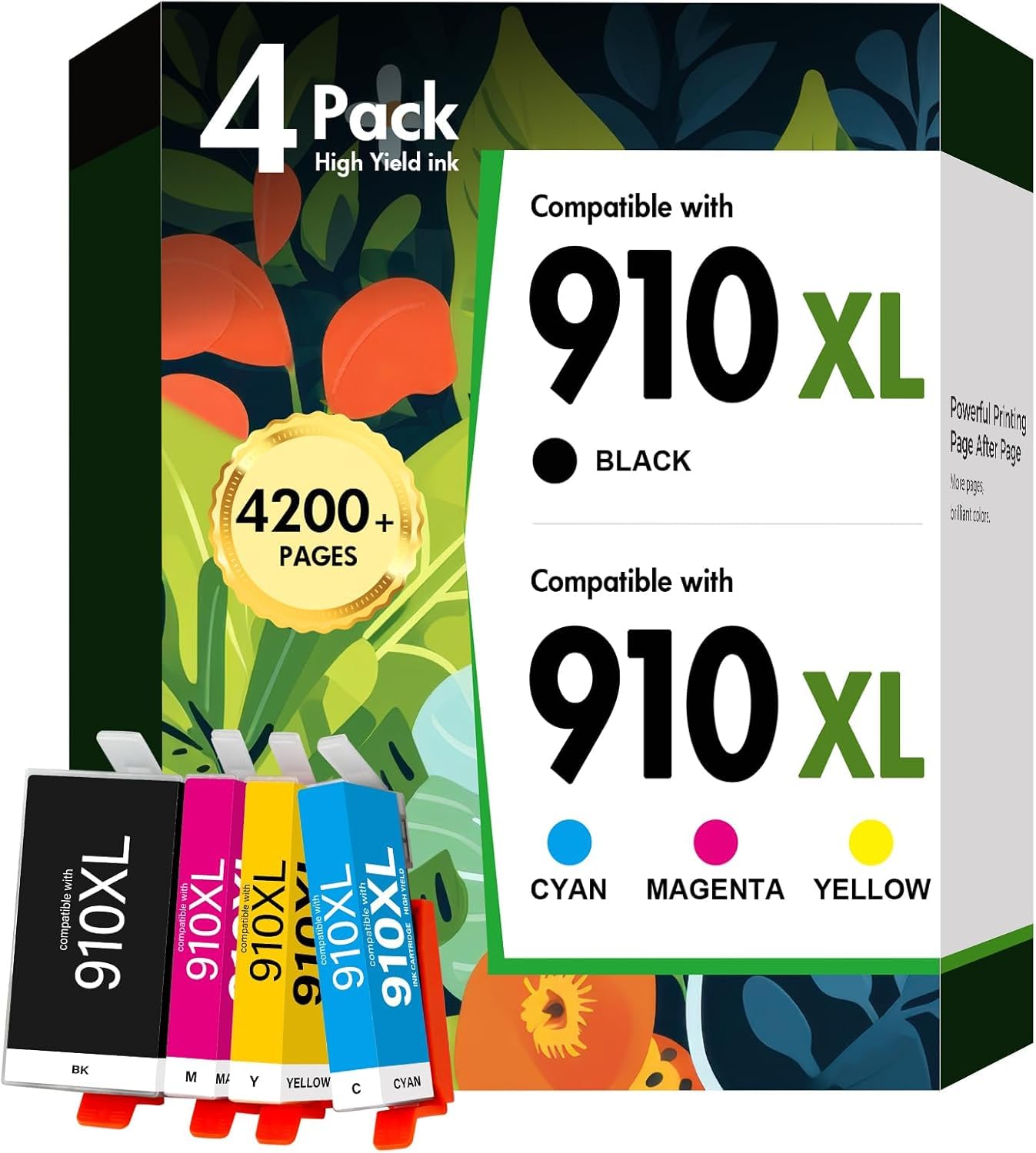 910XL 910 8020 Ink Cartridges Black and Color Combo Pack for HP Printers | Compatible for HP910XL Ink Cartridges for HP Printer OfficeJet Pro 8010 8025 8030 8035 8028 8022 8018 Series (4 Pack)