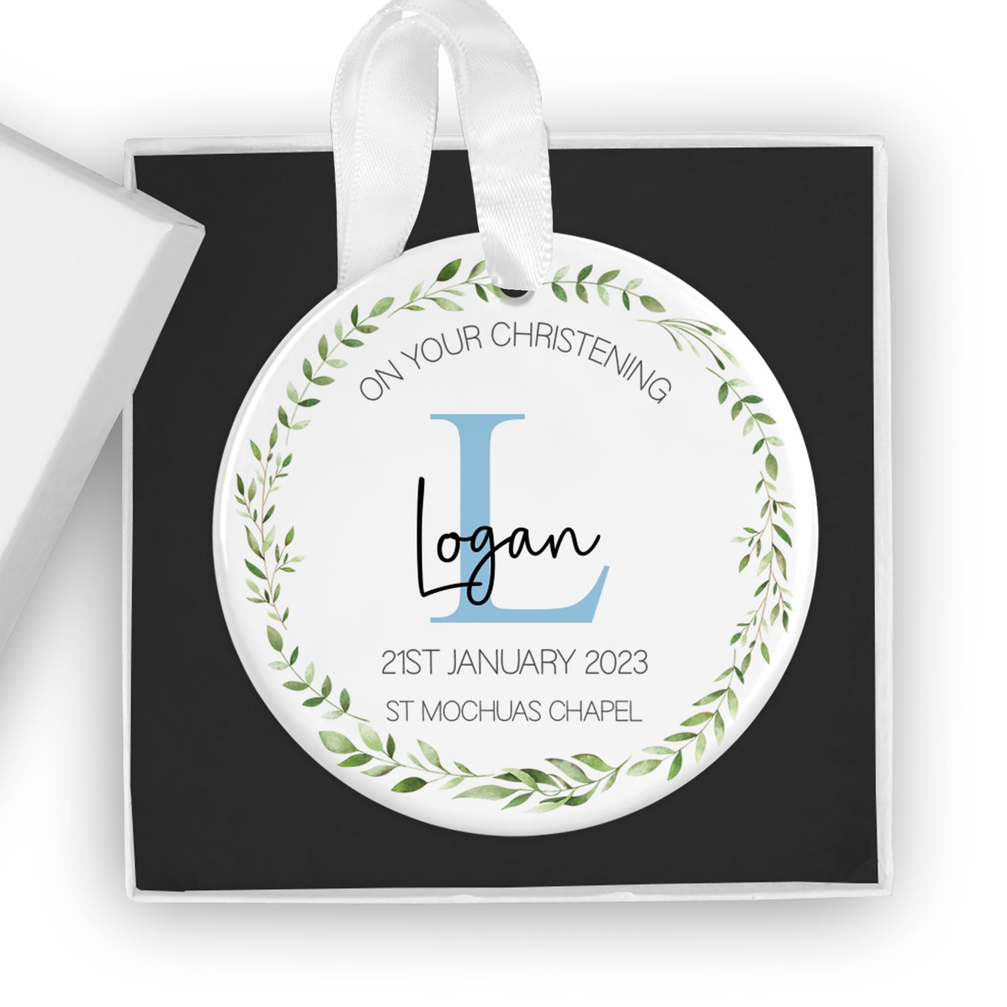 Personalised Christening Ornament with Gift Box, Custom Christening Gifts, Christening Keepsake, Hanging Baptism Gift, Baby Keepsake, Christening Gifts For Boy