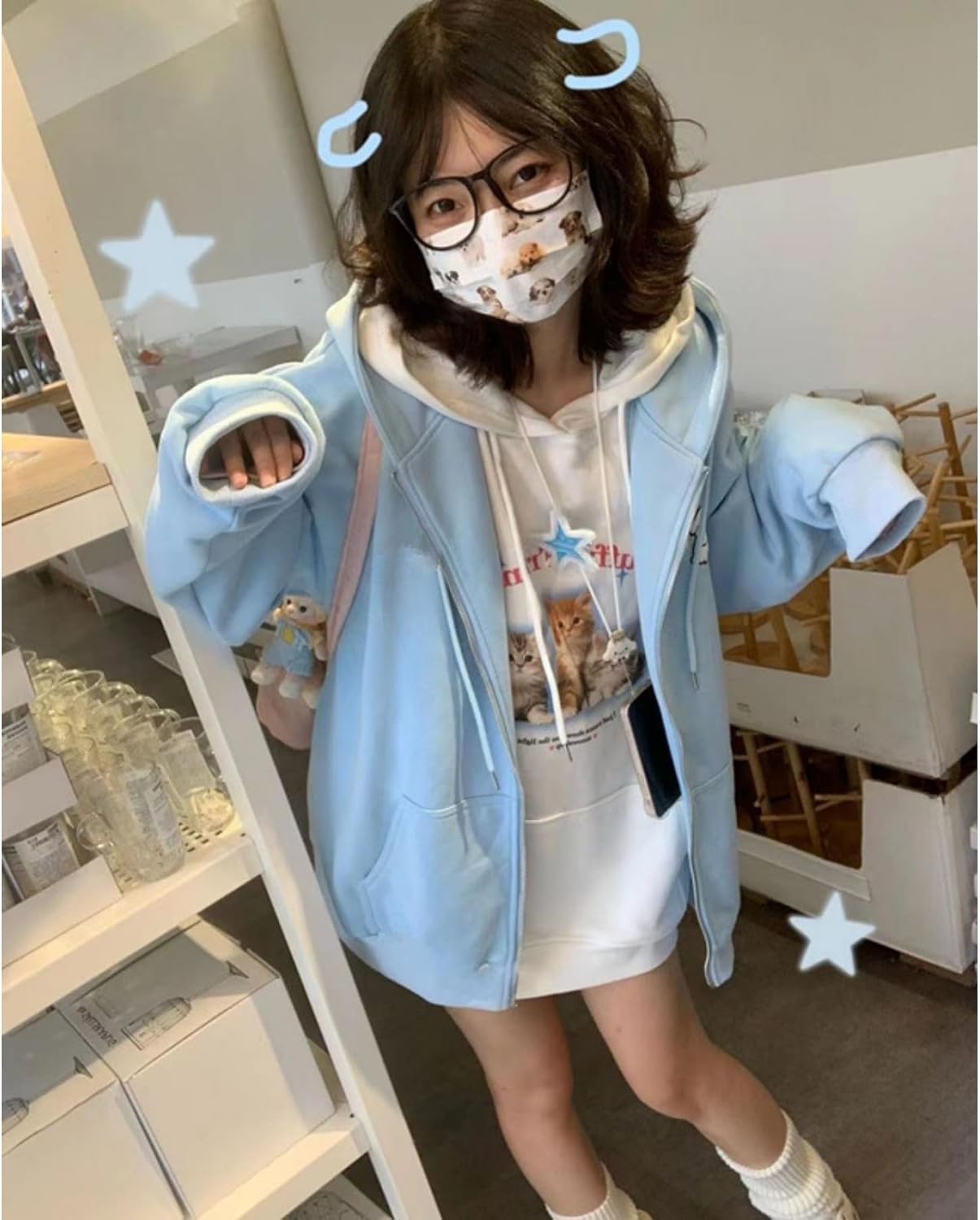 Kawaii Zip Up Hoodie Cute Cartoon Print Oversized Hooded Sweatshirt Harajuku Kawaii Pullover Jacket - Image 2