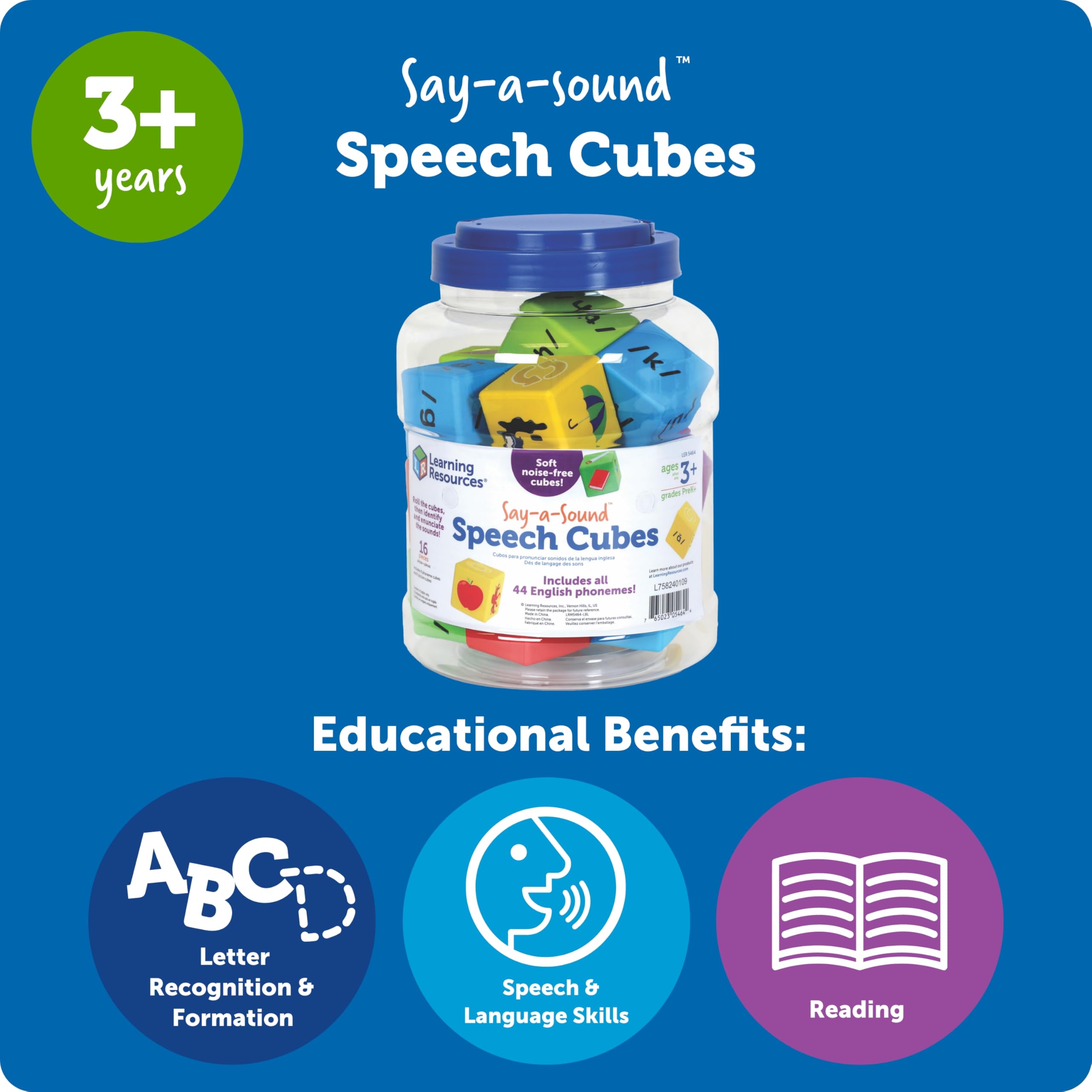 Learning Resources Say-a-Sound™ Sprachwürfel, Lernaktivitäten im Vorschulalter, ABC-Lernkarten, Sprachtherapie-Spielzeug, Geschenke für Kinder, ab 3 Jahren, 16 Stück