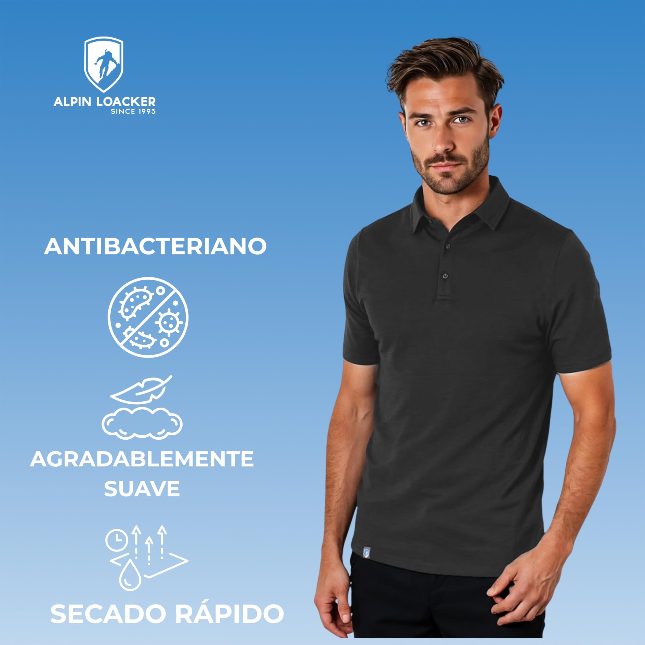 ALPIN LOACKER Camiseta Polo Merino para Hombre, Manga Corta, Camiseta antisudor, Camiseta Merino, Prenda térmica Transpirable