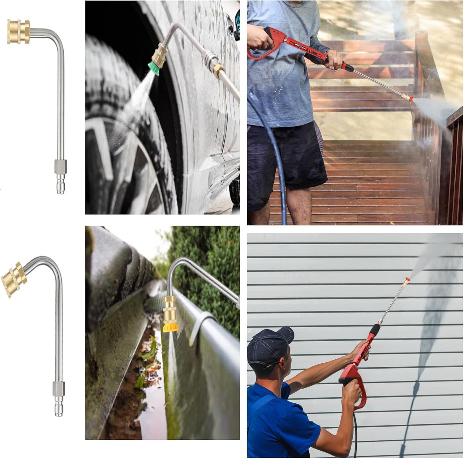 Lancia di pulizia ad alta pressione 5000 PSI, pistola con 6 estensioni e 2 aste curve, 6 punte spray per pulitore auto, casa, terrazza, giardino