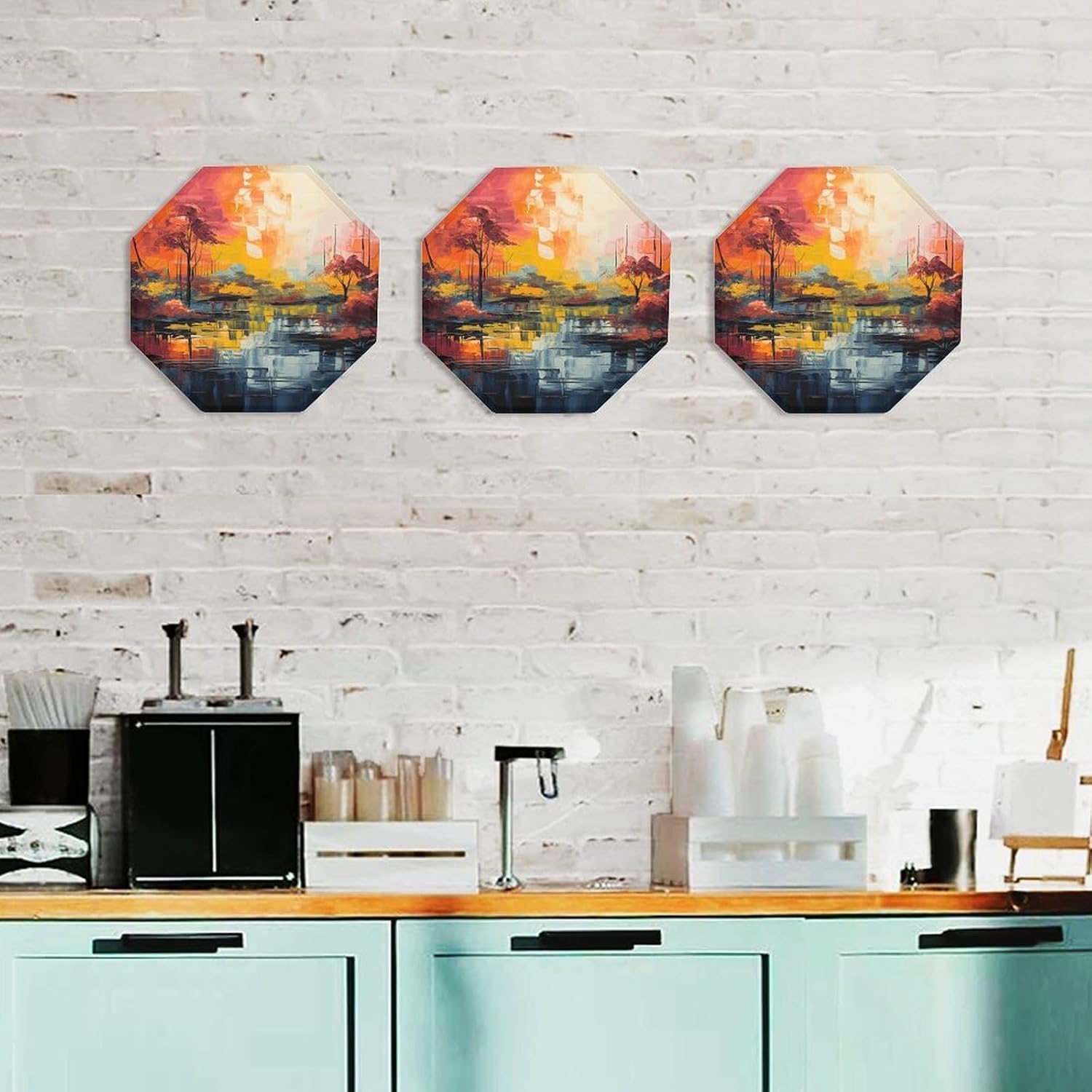 Ctagon Metal Sign for Home, Modern Display Plate for Kitchen, Colorful Painting Plates Accent Hanging Wall Decorations 3PCS for Living Room, Bedroom, Hallway, Hotel