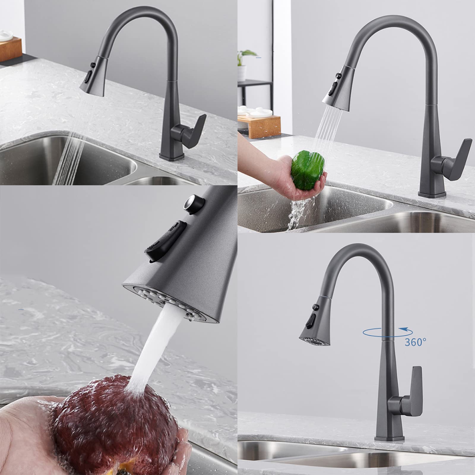 Grifo de Cocina extraíble Giratorio de 360 Grados con 3 Funciones - Diseño Moderno de una Sola manija para el hogar y el Restaurante