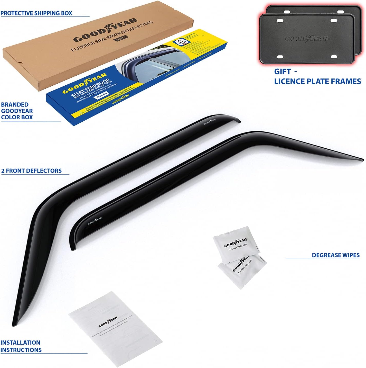 Goodyear Shatterproof Window Deflectors for Jeep Wrangler JL 2018-2026/Jeep Gladiator 2020-2026, Tape-on Rain Guards, Window Visors, Vent Deflector Visor, Car Accessories, 2 pcs. - GY008527