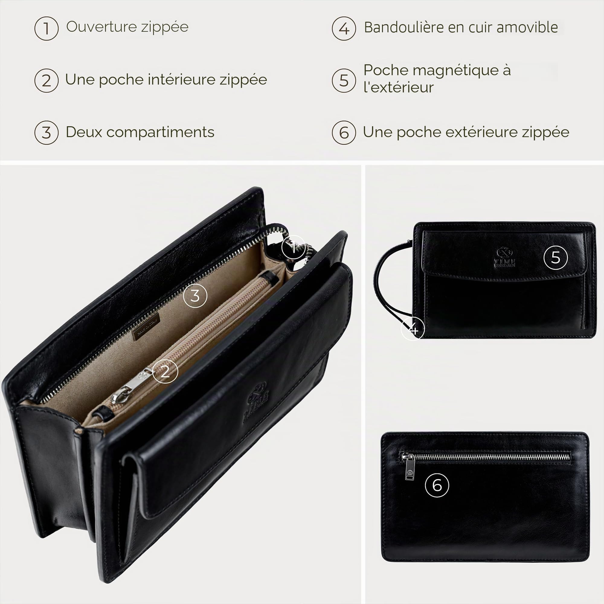 Time Resistance Pochette en cuir pour homme - Sac de poignet fait à la main en Italie